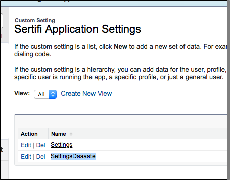 application settings