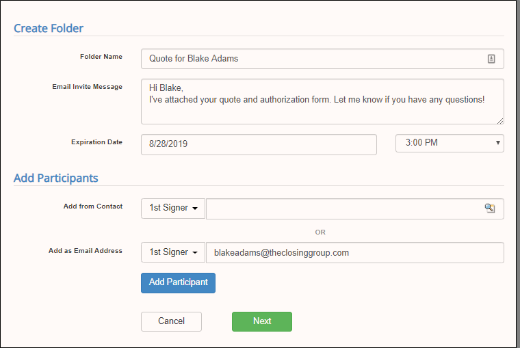Sending a quote for billing