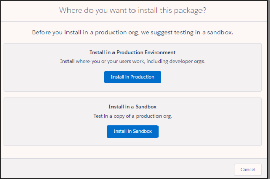 installation options production or sandbox