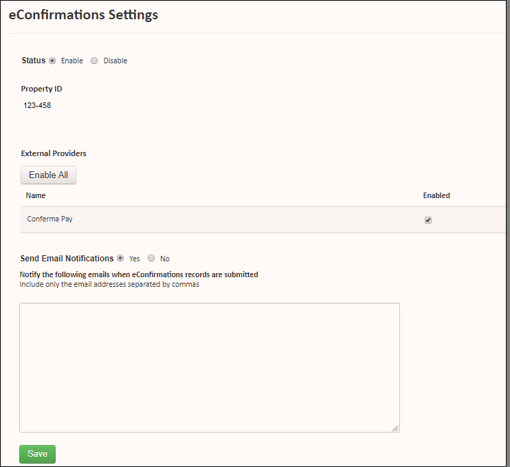 eConfirmations Integration Settings